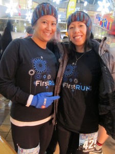 All geared up for the race with one of my besties, Linda.  She knitted our funky headbands for the special occasion. 